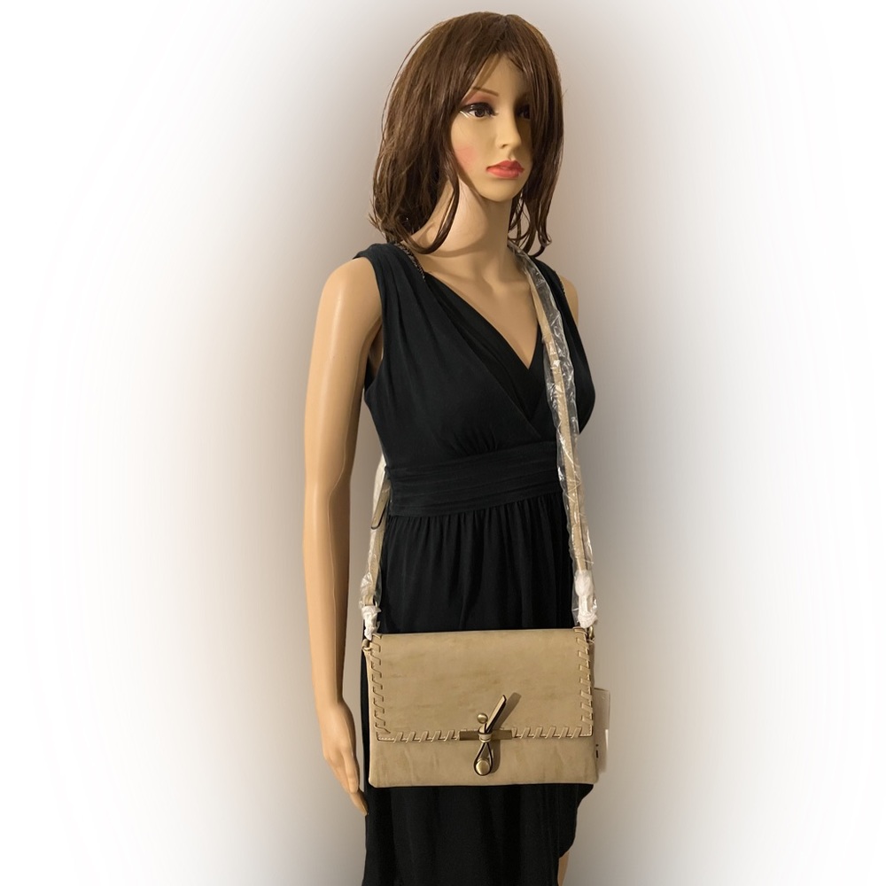 Le Miel Vegan Leather Crossbody Clutch Shoulder Stone Color Bag NWT